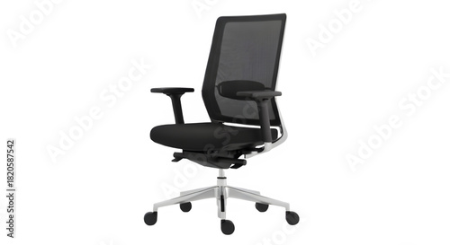 Ergonomic office chair with mesh back isolated on transparent background