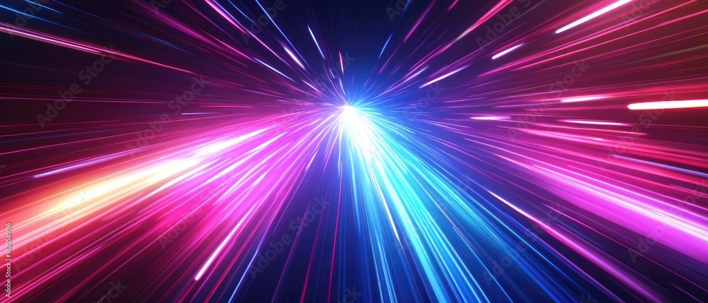 Fototapeta premium Speeding light bursts in blues, pinks, and purples