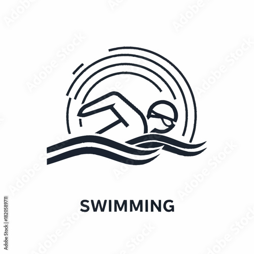 Swimming athlete in the water performing freestyle stroke with goggles.