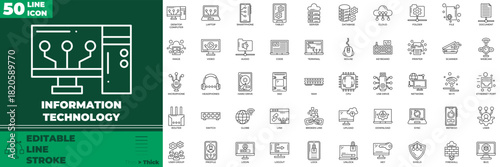 Information Technology Line Editable Icons set