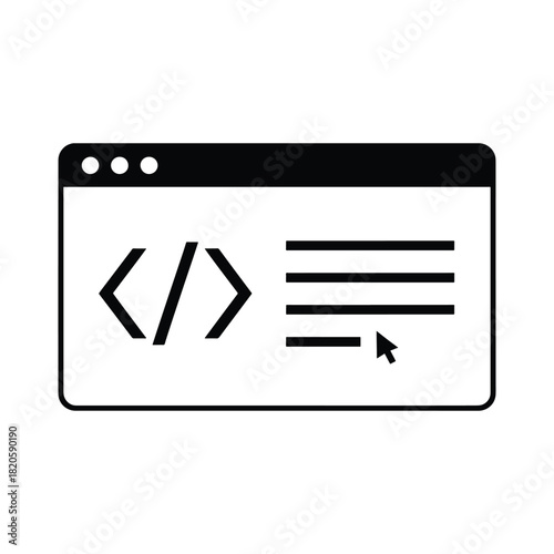 Coding window silhouette icon with angle brackets