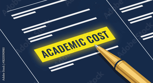 Conceptual illustration of a financial document with a pen highlighting the significant expense of higher education and tuition fees
