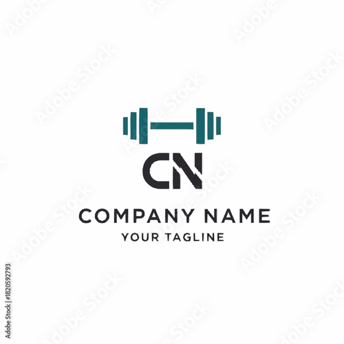 Gym fitness logo design with CN initials and barbell icon for branding.