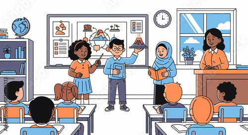 Diverse Students Participating Actively In The Classroom Together