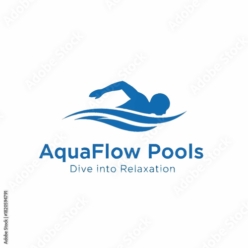 AquaFlow Pools logo featuring a swimmer diving into relaxation and water.