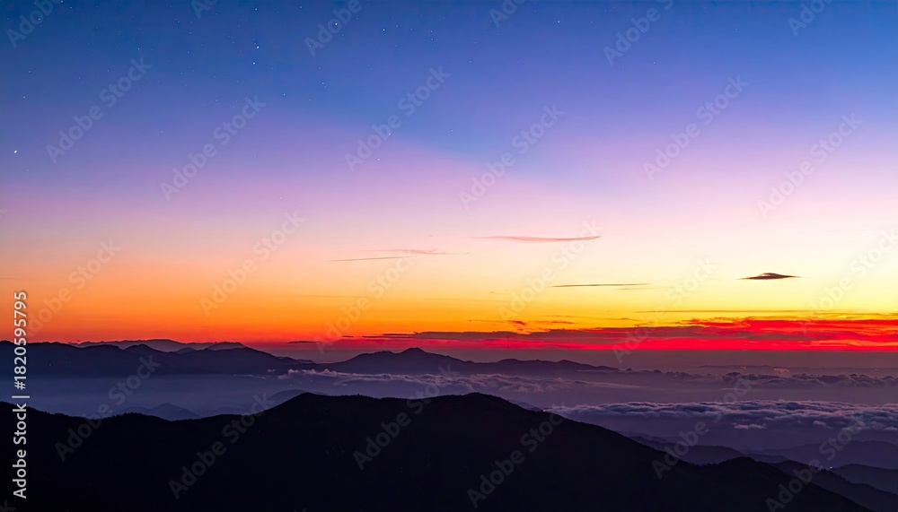 Obraz premium Sunrise Over Mountain Peaks - A Breathtaking Dawn Landscape.