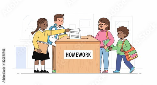 Students Depositing Homework At A Designated Box In Classroom