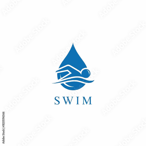 Creative swimming logo design with a swimmer in a water drop icon.
