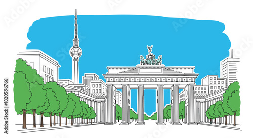 Berlin skyline doodle with iconic landmarks and architecture