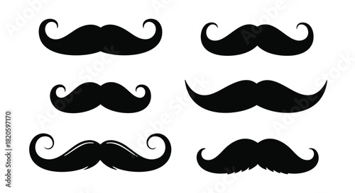 Variety of black mustache styles, retro and modern facial hair