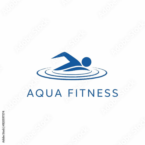 Aqua Fitness Logo with Swimmer Icon and Water Ripples.