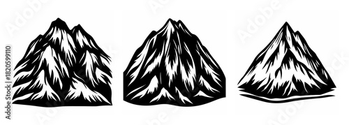 Three stylized mountain peaks icons for branding and design projects majestic snowy summit imagery