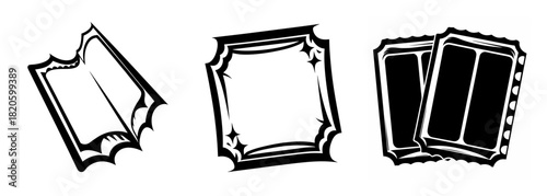 Collection of three black and white hand-drawn movie tickets ready for entry and event admission