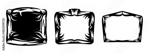Three ornate square frames with textured edges showing different fill options for design