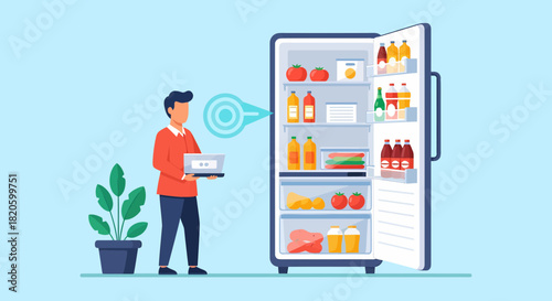 Smart Fridge Concept Connecting to Online Grocery Shopping Platform
