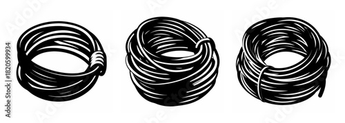 Three coiled network cables showing their wrapped structure for connectivity and data transfer