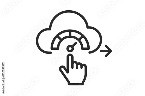 Cloud computing performance speed test showing a hand clicking on the gauge indicator