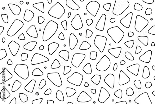 Seamless pattern of hand drawn irregular rounded shapes and scattered dots