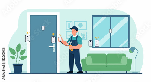 Smart Home Devices Installation By Professional Technician Illustration