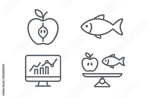 Concepts illustrating healthy diet, nutritional comparison, and health data tracking