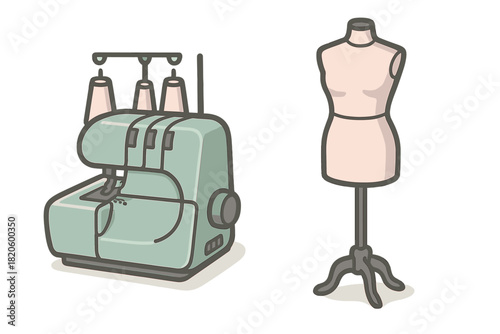 Sewing machine and dress form tools for tailoring and fashion design studio equipment