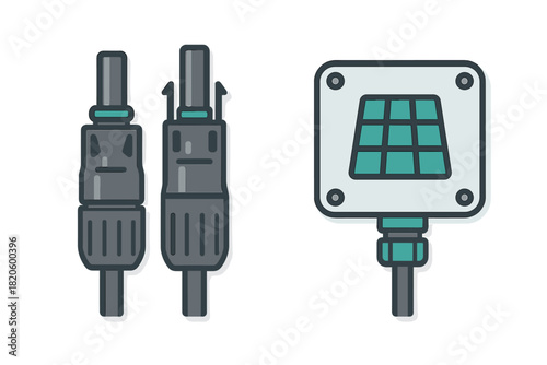 Solar connectors and junction box symbol for renewable energy system components