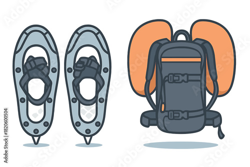 Essential snowshoes and trekking backpack gear for winter outdoor sports