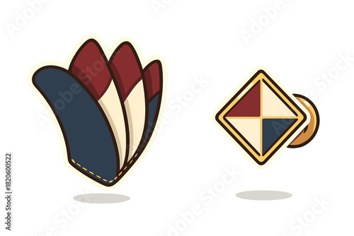 Stylized historical military cockade and diamond shaped insignia badge in patriotic colors