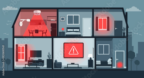 Smart Home System Alert Showing Potential Threat Inside House