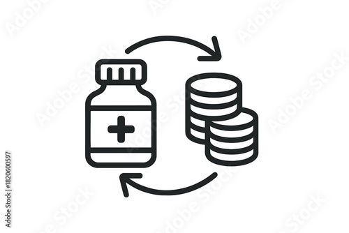 Medicine bottle and stacked coins symbolizing healthcare payment and prescription costs