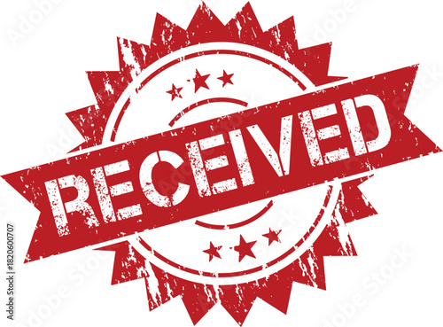 Red received stamp with stars and ribbon design.