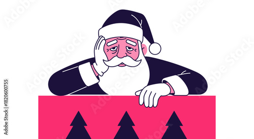 Tired santa claus christmas holiday season vector illustration