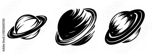 Abstract sketch of three ringed planets in orbit celestial bodies stylized artistic representation of saturn