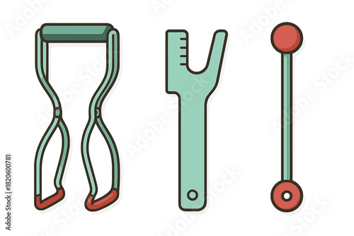 Essential tools for home canning and food preservation: jar lifter, headspace tool, and bubble remover