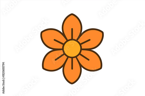 Simple orange flower icon with six petals and brown outline on white background