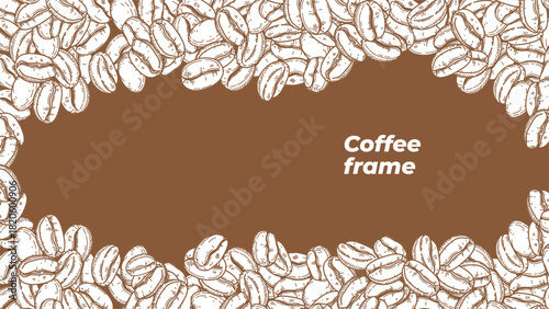 coffee background. Coffee beans in frame, border. Coffee beans wallpaper. Coffee Beans Illustration for packaging.