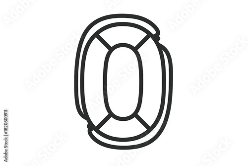 Minimalist black and white life preserver shaped like the numeral zero