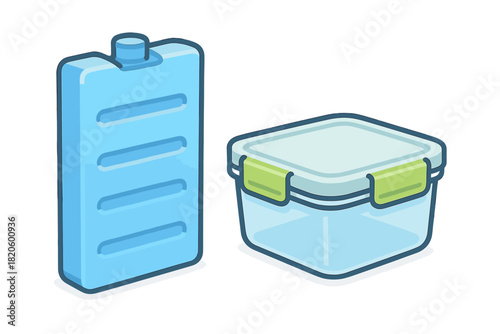 Blue reusable freezer block and transparent airtight lunch box container