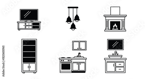 Furniture interior design elements home decor vector collection