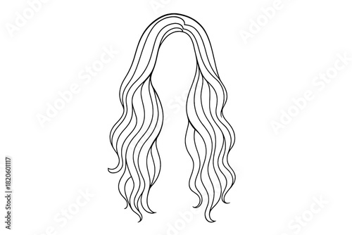 Detailed outline drawing of long flowing wavy hair suitable for beauty and hairstyle design