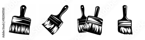 Set of diverse paint brushes in various orientations with visible bristles for creative and art projects