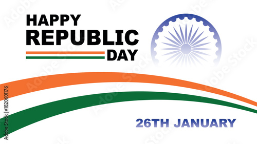 Happy Republic Day greeting card with Indian flag colors and Ashoka Chakra for 26th January.