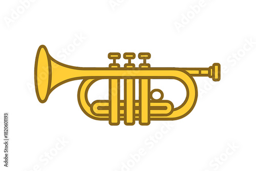 Simple golden brass trumpet wind instrument used in jazz and classical music