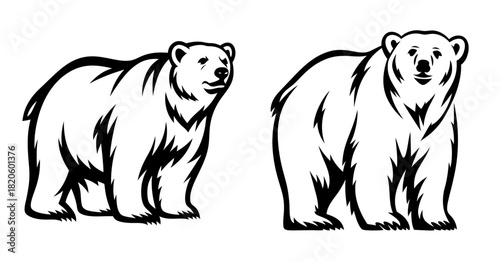 Two stylized polar bears standing side-by-side in a bold line art style isolated image