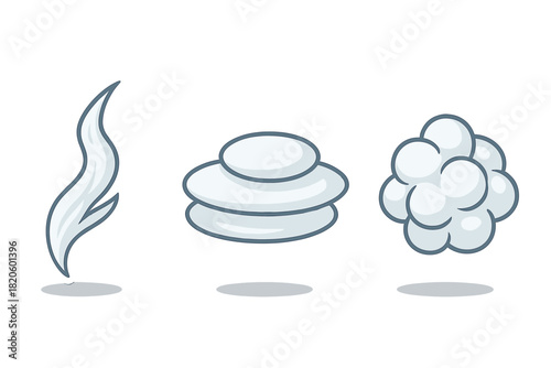 Stylized steam, smoke, and vapor icons set for graphic design and weather applications