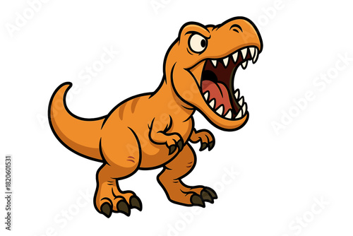 Angry cartoon Tyrannosaurus Rex roaring with wide open mouth and sharp teeth