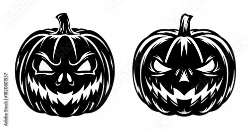 Spooky halloween jack-o-lantern faces aerie two scary pumpkin carvings for autumn festivities