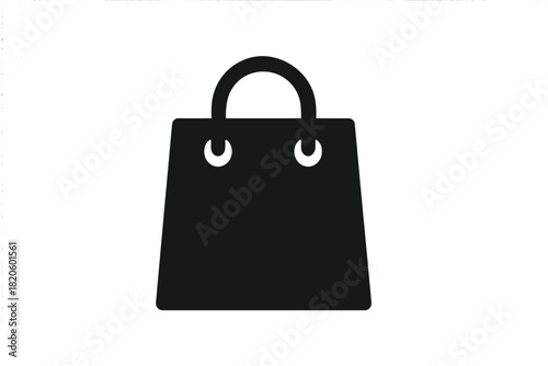 Minimalist black silhouette of a retail shopping bag with handles isolated on a clean white background