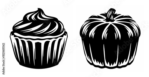 Two delightful cupcakes one classic frosted and one festive pumpkin spice baked good