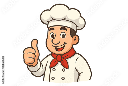 Happy cartoon chef mascot giving a thumbs up gesture and smiling broadly